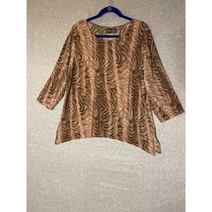 Chicos Travelers Top Womens Size 3 Brown Beige Zebra Print 3/4‎ Sleeves Slinky